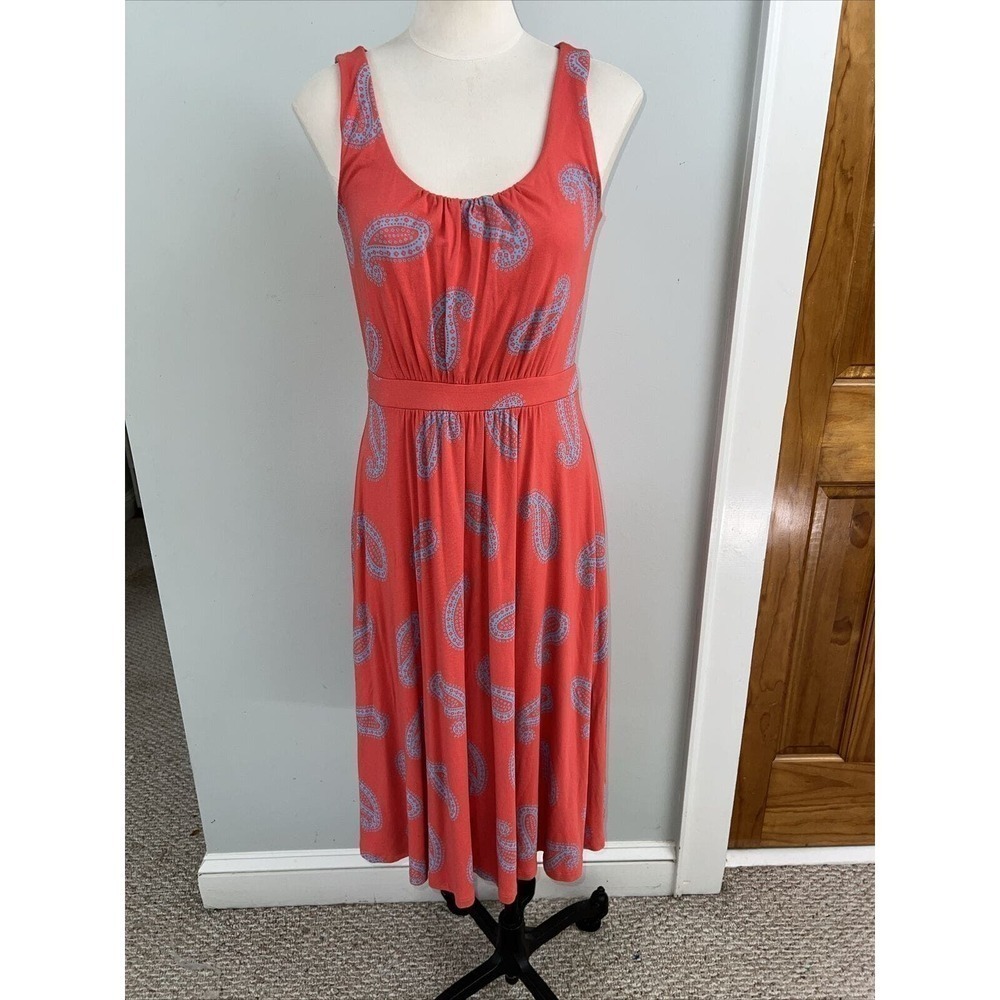 Boden Jersey Dress Women US 6L Sleeveless Orange Paisley Stretch Beach Vacation